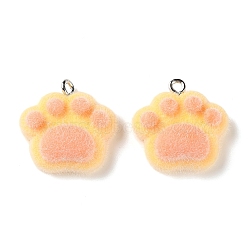 Flocking Opaque Resin Pendants, Paw Print Charm, with Platinum Iron Loop, Gold, 21x21x7mm, Hole: 2mm(RE-CBA4F9B-02B)