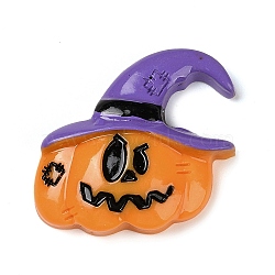 Pumpkin with Witch Hat Halloween Opaque Resin Decoden Cabochons, Halloween Jewelry Craft, Dark Orange, 28x30x8mm(RESI-R446-01A)