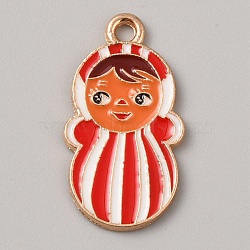 Zinc Alloy Enamel Pendants, Light Gold, Doll, 23.5x13x1.4mm, Hole: 1.5mm(FIND-WH0260-07C-LG)