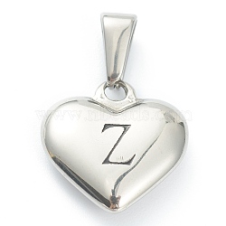 304 Stainless Steel Pendants, Heart with Black Letter, Stainless Steel Color, Letter.Z, 16x16x4.5mm, Hole: 7x3mm(X-STAS-P278-01Z-P)