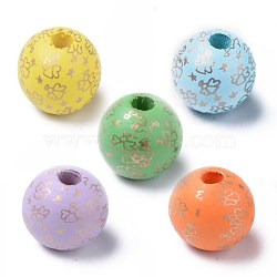 Painted Natural Wood European Beads, Large Hole Beads, Printed, Round with Angel Pattern, Mixed Color, 16x15mm, Hole: 4mm(WOOD-S057-029)
