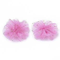 Organza Fabric Flowers, with Foil, for DIY Headbands Flower Accessories Wedding Hair Accessories for Girls Women, Hot Pink, 42x5mm(FIND-R076-01E)