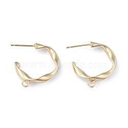 Brass Stud Earring Findings, with Loop, Half Hoop Earrings, Long-Lasting Plated, Twist Ring, Real 18K Gold Plated, 23.5x23x3mm, Hole: 2.5mm, Pin: 0.8mm(ZIRC-F120-097G)