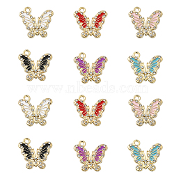 12Pcs 6 Colors Golden Alloy with Rhinestone Pendant, with Enamel, Butterfly Charms, Mixed Color, 19.5x20x2mm, Hole: 2mm, 2pcs/color(FIND-CJ0001-79)