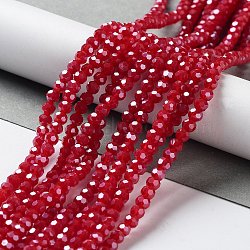 Faceted(32 Facets) Electroplate Glass Beads Strands, Pearl Luster Plated, Imitation Jade, Round, Red, 4mm, Hole: 0.5mm, about 100pcs/strand, 14.2 inch(X-EGLA-R018-4mm-2)