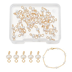 40Pcs Natural Cultured Freshwater Pearl Connector Charms, Potato Links with Golden Tone 304 Stainless Steel Loops, White, 10x3.5~4mm, Hole: 2.5mm(FIND-AB00053)