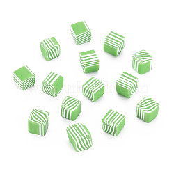 Handmade Polymer Clay Beads, No Hole, Cube, Light Green, 5~5.5x5~5.5x4~5mm, about 5500pcs/1000g(CLAY-N006-93F)