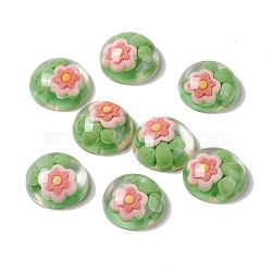 Transparent Flower Resin Cabochons, Half Round, Lime Green, Flower Pattern, 24.5x9.5mm(RESI-G034-B05)