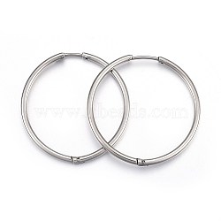 Tarnish Resistant 304 Stainless Steel Huggie Hoop Earrings, Hypoallergenic Earrings, Stainless Steel Color, 10 Gauge, 34x34x2mm, Pin: 1mm(X-EJEW-L205-02A-P)