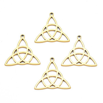 Ion Plating(IP) 201 Stainless Steel Pendants, Trinity Knot, Nickel Free, Real 18K Gold Plated, 25x26x1.5mm, Hole: 1.8mm