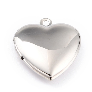316 Stainless Steel Locket Pendants, Photo Frame Charms for Necklaces, Manual Polishing, Heart, Stainless Steel Color, 22.5x19x6mm, Hole: 1.6mm, Inner Diameter: 11.5x13.5mm