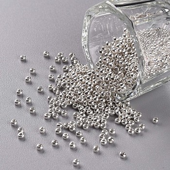 11/0 Grade A Round Glass Seed Beads, Dyed, Silver, 2.3x1.5mm, Hole: 1mm, about 48500pcs/pound