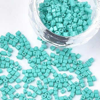 Baking Paint Glass Beads, Cube, Turquoise, 2~6x2x2mm, Hole: 0.8mm, about 30000pcs/bag