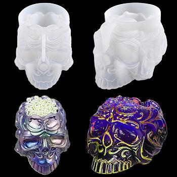 Halloween Skull DIY Silicone Pen Holder Molds, Resin Casting Mold, for UV Resin & Epoxy Resin Craft Making, White, 127x95x78mm