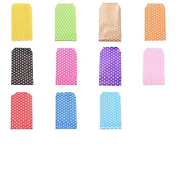 55Pcs 11 Colors Rectangle Kraft Paper Bags, No Handles, Storage Bags, White Polka Dot Pattern, Wedding Party Birthday Gift Bag, Mixed Color, 15x8.3x0.02cm, 5pcs/color