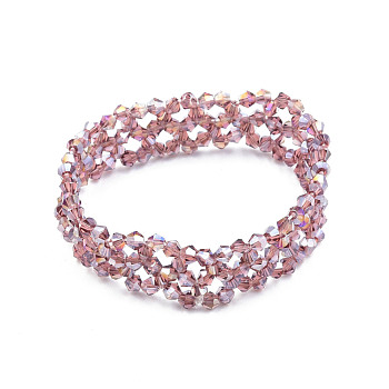 Bling Glass Beaded Stretch Bracelet, Braided Flower Bracelet for Women, Rosy Brown, Inner Diameter: 2 inch(5cm)
