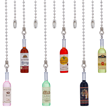 Resin Ceiling Fan Pull Chain Extenders, Imitation Beer Bottle Pendant Decoration, with 304 Stainless Steel Ball Chains, Mixed Color, 370mm, 6 style, 2pcs/style, 12pcs/set