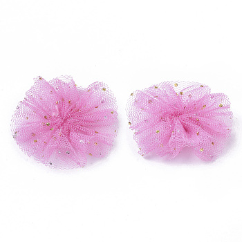 Organza Fabric Flowers, with Foil, for DIY Headbands Flower Accessories Wedding Hair Accessories for Girls Women, Hot Pink, 42x5mm