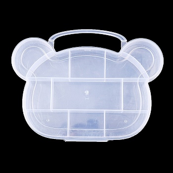 (Defective Closeout Sale: Scratched)11 Compartments Bear Plastic Storage Box, Bead Containers, for Crafting, Beading, Nail Art Rhinestones, Diamond Paintting, White, 16.2x19.9x2.6cm, Inner Diameter: 4.1~9.1x3.3~4cm