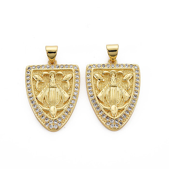 Brass Micro Pave Cubic Zirconia Pendants, Nickel Free, Virgin, Real 16K Gold Plated, 25.5x18x6mm, Hole: 3.5x5mm
