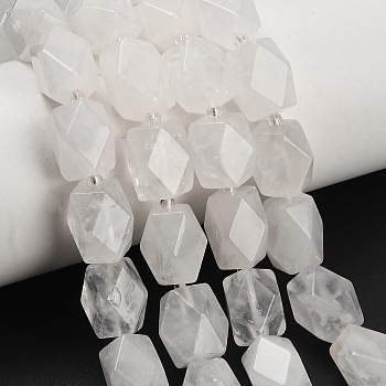Natural Quartz Crystal Beads Strands, Rock Crystal Faceted Diamond Cut Beads, Rhombus, with Seed Beads, 13.5~14x13x13mm, Hole: 1.2mm, about 25pcs/strand, 15.55''(39.5cm)