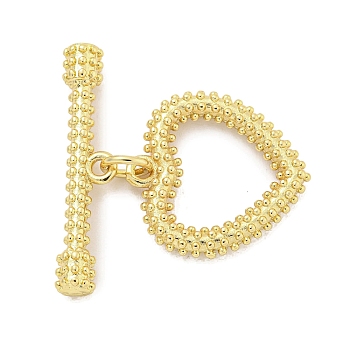 Rack Plating Brass Toggle Clasps, Long-Lasting Plated, Lead Free & Cadmium Free, Heart, Real 18K Gold Plated, 23.5mm long, bar: 5.5x25x3.5mm hole: 1.2mm, heart: 18x16.5x2.5mm, hole: 1.2mm, ring: 5x1mm, inner diameter: 3mm