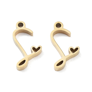 304 Stainless Steel Charms, Laser Cut, Real 14K Gold Plated, Letter S, 11.5x6x1.5mm, Hole: 1mm