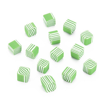 Handmade Polymer Clay Beads, No Hole, Cube, Light Green, 5~5.5x5~5.5x4~5mm, about 5500pcs/1000g
