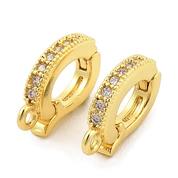 Brass with Cubic Zirconia Clip-on Earring Findings, with Loops, Real 18K Gold Plated, 13x8x2mm, Hole: 1.2mm