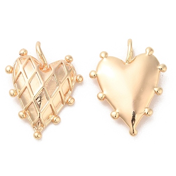 Brass Pendants, Heart with Rhombus Pattern Charm, Real 18K Gold Plated, 19x14x4mm, Hole: 2x3.4mm