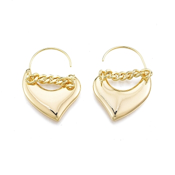 Brass Heart Dangle Earrings for Women, Nickel Free, Real 18K Gold Plated, 35x25.5x4.5mm, Pin: 0.8mm