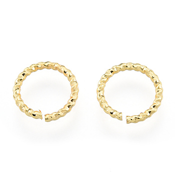 Brass Open Jump Rings, Nickel Free, Textured, Real 18K Gold Plated, 10x1.2mm, Inner Diameter: 6mm