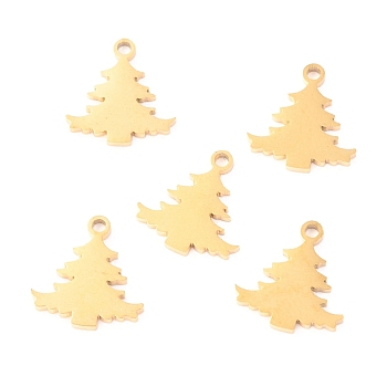 Christmas 304 Stainless Steel Charms, Laser Cut, Christmas Tree, Golden, 12.5x12x1.1mm, Hole: 1.4mm