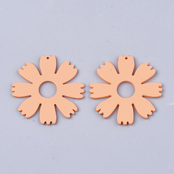 Spray Painted Acrylic Pendants, Rubberized Style, Flower, Sandy Brown, 49x48x2.5mm, Hole: 1mm