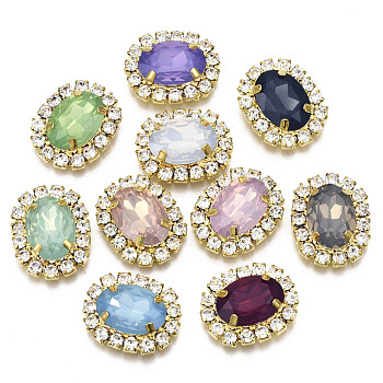 Resin Rhinestone Cabochons with Crystal Rhinestone and Brass Findings, Oval, Mixed Color, Golden, 19.5x16x6mm