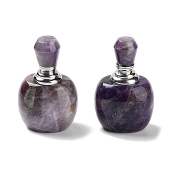 Natural Amethyst Dropper Bottles, with 304 Stainless Steel Findings, SPA Aromatherapy Essemtial Oil Empty Bottle, 4.05x3.2x6.5cm