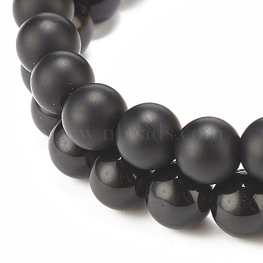 2Pcs 2 Style Synthetic Hematite & Black Stone & Natural Obsidian Stretch Bracelets Set with Cubic Zirconia Skull(BJEW-JB08120-01)-6