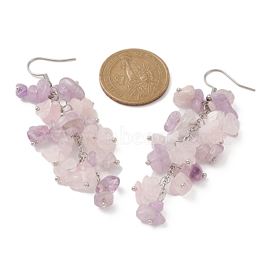 boucles d'oreilles pendantes en quartz rose naturel et puces d'améthyste(EJEW-JE05369)-2