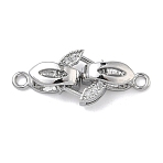 Ring Brass Micro Pave Clear Cubic Zirconia Fold Over Clasps, Cadmium Free & Lead Free, Long-Lasting Plated, Rack Plating, Platinum, 27mm(KK-Z143-18P)