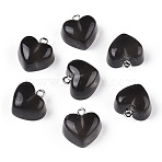 Transparent Resin Pendants, with Platinum Tone Iron Loop, Heart, Black, 16.5x17x9.5mm, Hole: 1.8mm(X-RESI-R429-30H)