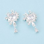Valentine's Day Brass Micro Pave Clear Cubic Zirconia Pendants, Heart with Bowknot Charms, 925 Sterling Silver Plated, 27x15x5mm, Hole: 1.6mm(KK-N288-13S)