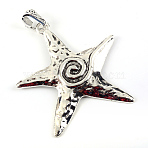 Tibetan Style Alloy Big Pendants, Star, Cadmium Free & Nickel Free & Lead Free, Antique Silver, 76x66.5x4mm, Hole: 5.5mm(X-TIBEP-Q060-17AS-NR)