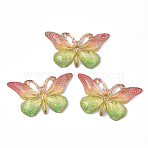 Transparent Acrylic Pendants, with Plated Bottom, Butterfly, Colorful, 23x38x5mm, Hole: 1.2mm(TACR-R140-08H)