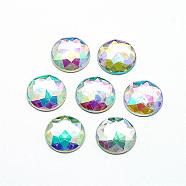 Acrylic Rhinestone Flat Back Cabochons, Faceted, Bottom Silver Plated, AB Color, Half Round/Dome, White, 18x5.5~6mm(GACR-Q008-18mm-16AB)