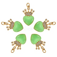 5Pcs Eco-Friendly Brass Micro Pave Cubic Zirconia Pendants, with Enamel & Jump Ring, Real 18K Gold Plated, Long-Lasting Plated, Heart & Crown, Pale Green, 25x14.5x4mm, Hole: 3.6mm(ZIRC-SZ0003-08E)