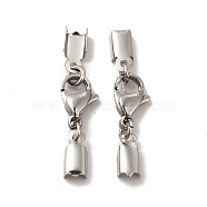 304 Stainless Steel Lobster Claw Clasps with Cord Ends, Stainless Steel Color, 32mm, Inner Diameter: 3.5mm(STAS-H179-02P)