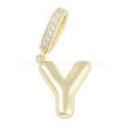 Brass Micro Pave Clear Cubic Zirconia Pendants, Long-Lasting Plated, letters, Letter Y, 17x15x4.5mm, Hole: 8.5x5.5mm(KK-M289-01Y-G)