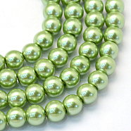 Baking Painted Pearlized Glass Pearl Round Bead Strands, Lime Green, 8~9mm, Hole: 1mm, about 105pcs/strand, 31.4 inch(X-HY-Q330-8mm-26)