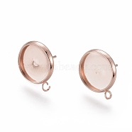 304 Stainless Steel Stud Earring Settings, with Loop, Flat Round, Rose Gold, Tray: 12mm, 16.5x14x2mm, Hole: 2mm, Pin: 0.8mm(STAS-H380-B-13RG)