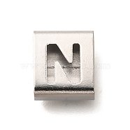 Letter Style 304 Stainless Steel Square Slide Charms, Letter N, 9x8x4mm, Hole: 3.5x8.5mm(STAS-L132-19N)